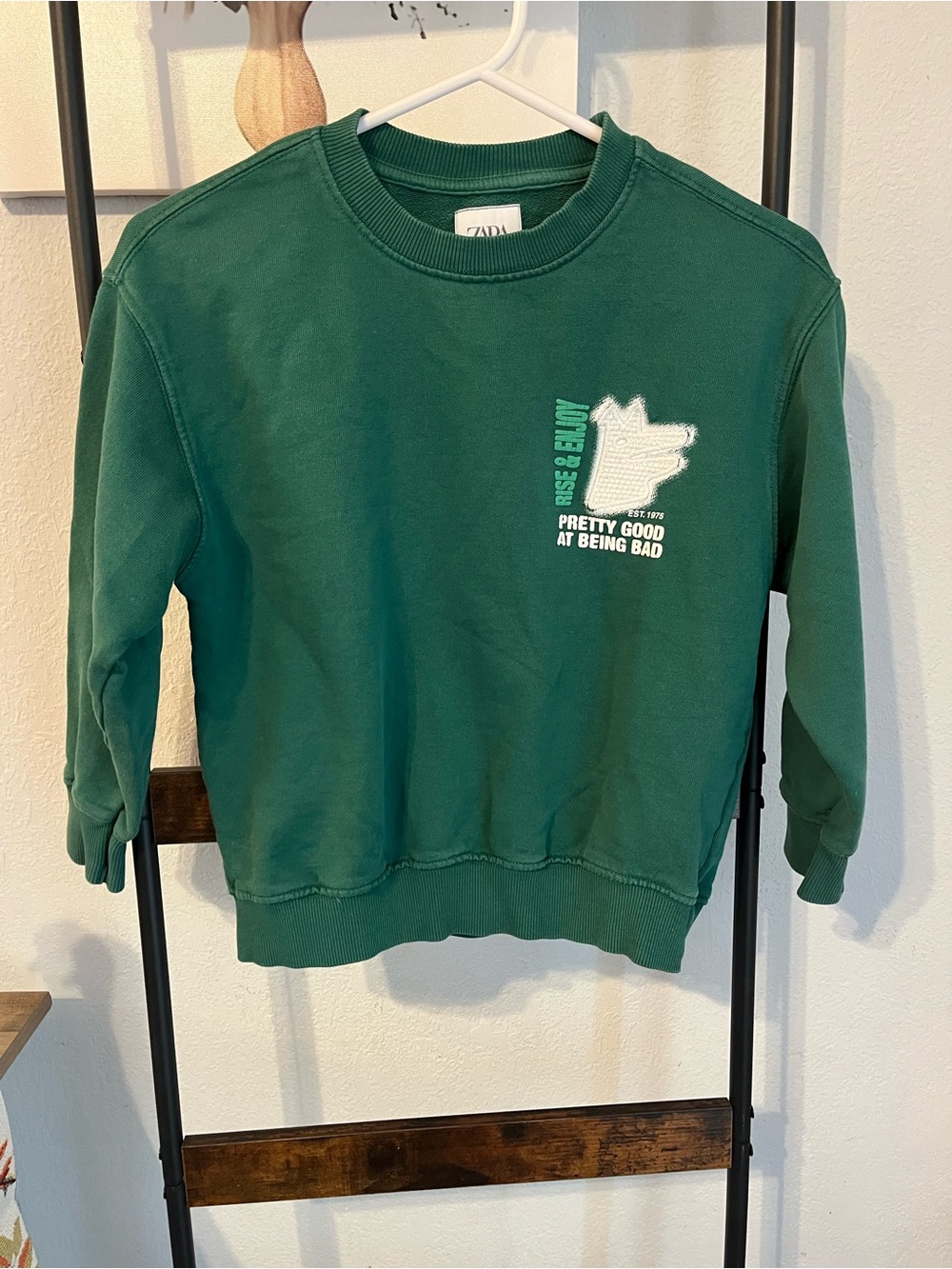 Zara Green Kids Graphic Crew Sweatshirt with White Patch